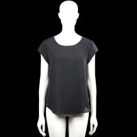 Only - Blouse - Charcoal - Size 38 - Charcoal solid top with a scoop neckline and short sleeves. Features a straight hem and a visible back zipper closure.
