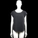 Only - Blouse - Charcoal - Size 38 - Charcoal solid top with a scoop neckline and short sleeves. Features a straight hem and a visible back zipper closure.