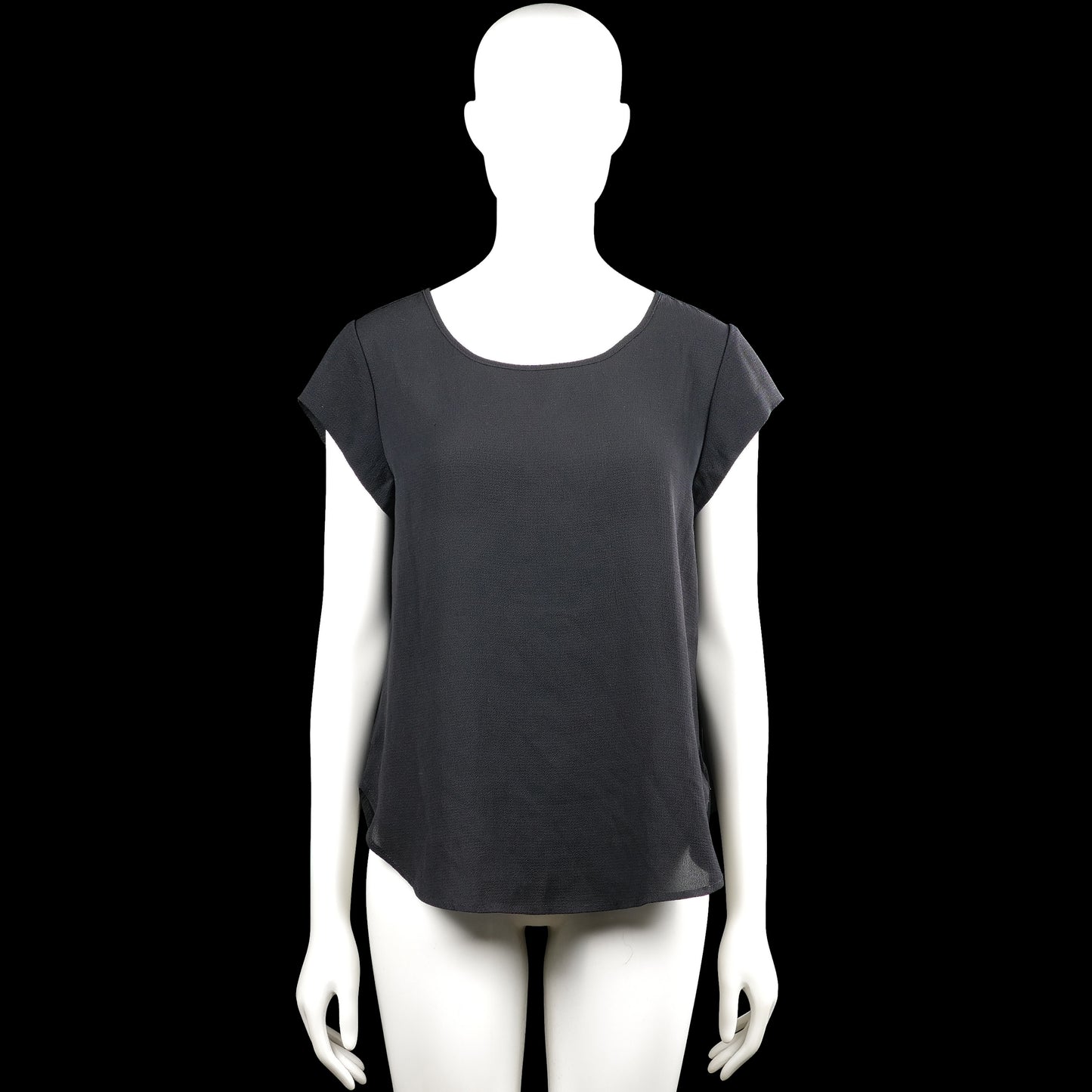 Only - Blouse - Charcoal - Size 38 - Charcoal solid top with a scoop neckline and short sleeves. Features a straight hem and a visible back zipper closure.