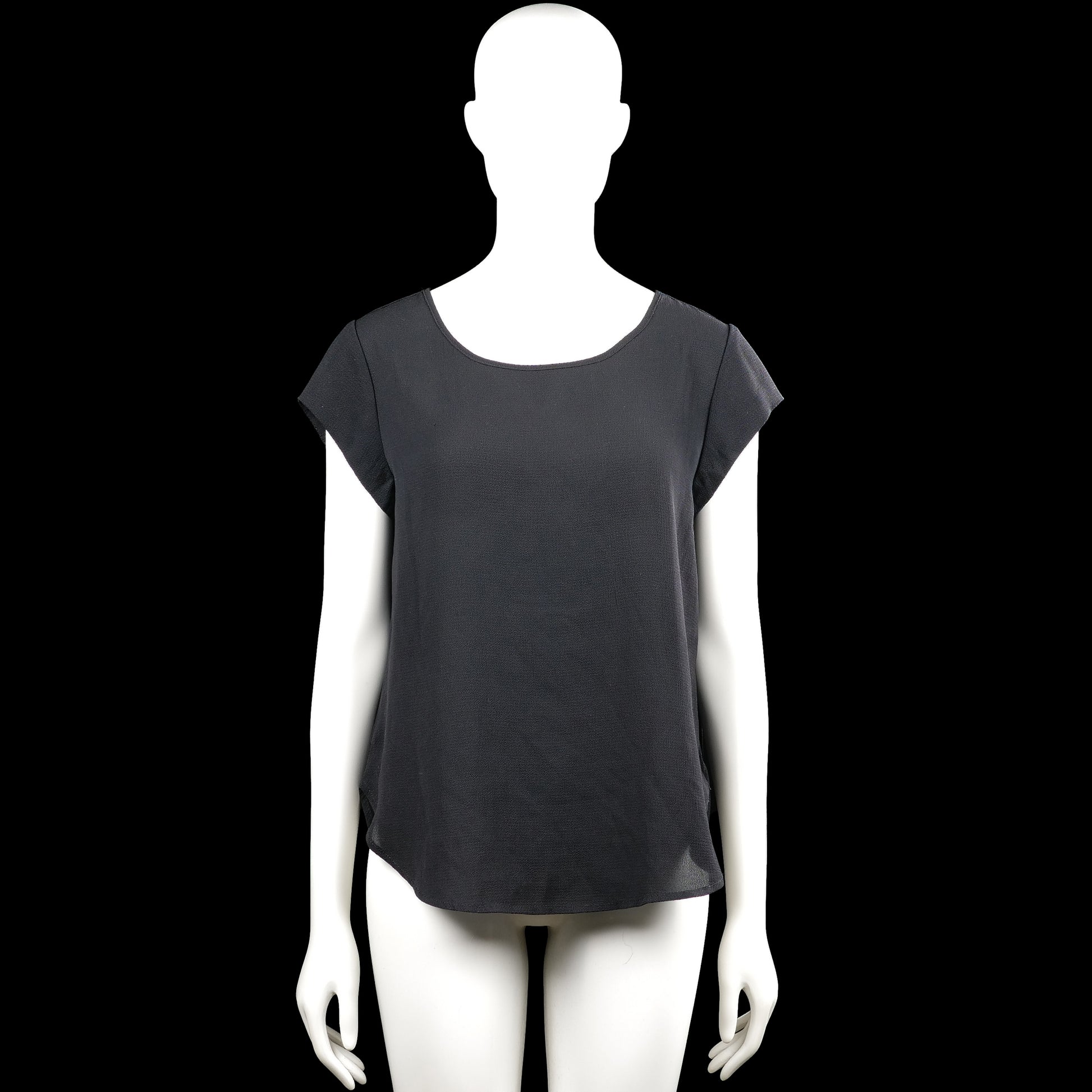 Only - Blouse - Charcoal - Size 38 - Charcoal solid top with a scoop neckline and short sleeves. Features a straight hem and a visible back zipper closure.