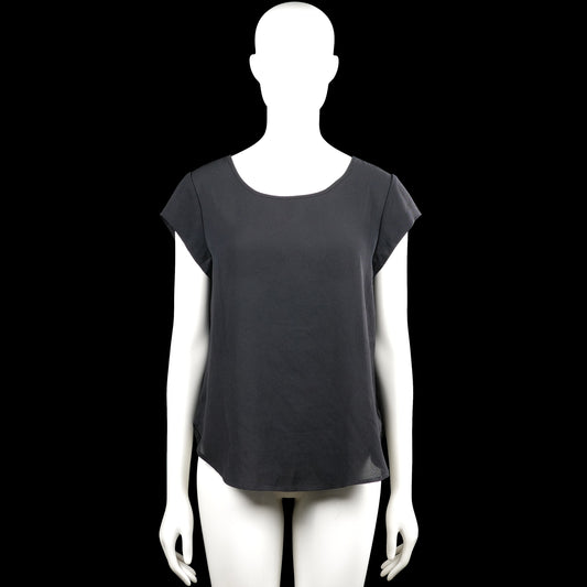 Only - Blouse - Charcoal - Size 38 - Charcoal solid top with a scoop neckline and short sleeves. Features a straight hem and a visible back zipper closure.