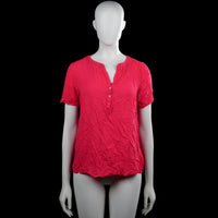 Tom tailor - Blouse - Red - Size 38 - Red solid short-sleeve top with a V-neck and a partial button placket at the front. Curved hem and plain sleeve cuffs.