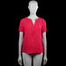 Tom tailor - Blouse - Red - Size 38 - Red solid short-sleeve top with a V-neck and a partial button placket at the front. Curved hem and plain sleeve cuffs.