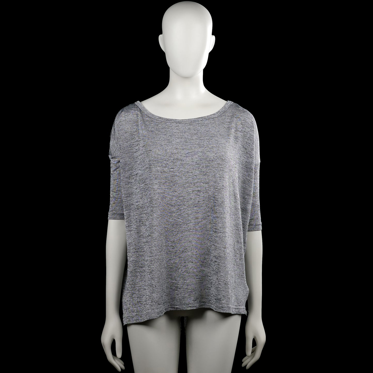 H&M - T-shirt - Gray - Size XS - Gray solid top with a wide boat neckline and short sleeves. Straight hem with plain sleeve cuffs and no visible closures.