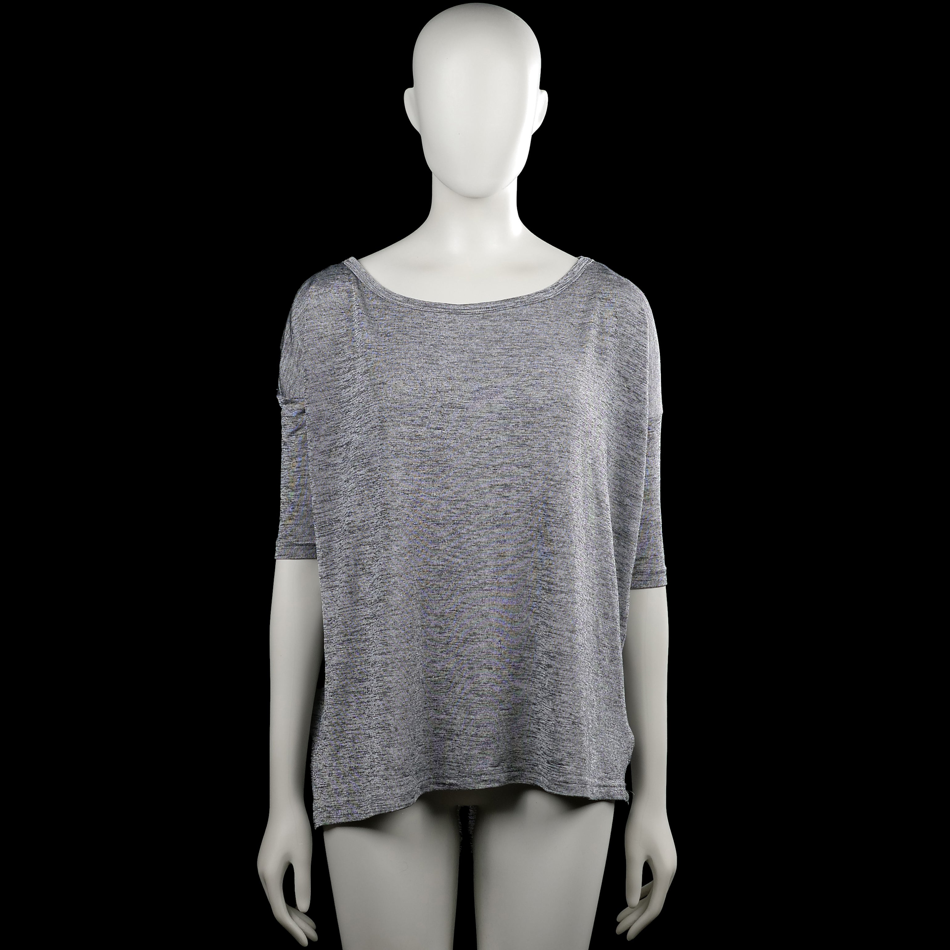 H&M - T-shirt - Gray - Size XS - Gray solid top with a wide boat neckline and short sleeves. Straight hem with plain sleeve cuffs and no visible closures.