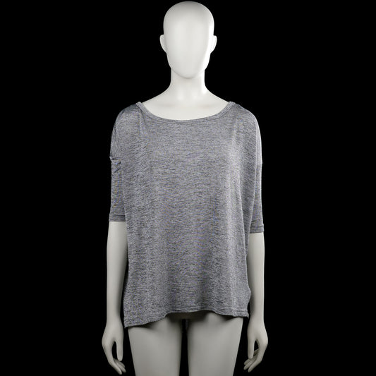 H&M - T-shirt - Gray - Size XS - Gray solid top with a wide boat neckline and short sleeves. Straight hem with plain sleeve cuffs and no visible closures.