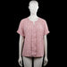 Blouse - Pink & White - Size L - Pink and white floral top with a round neckline and a short center front slit. Short sleeves with plain cuffs and a straight hem.