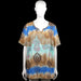 Tunic - Multicolored - Size XL - Multicolored printed top with a scoop neckline and short sleeves. Straight hem and plain sleeve cuffs.