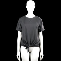 Shein - T-shirt - Charcoal - Size S - Charcoal solid short-sleeve top with a round neckline and plain sleeve cuffs. Straight hem with a front tie detail at the bottom.