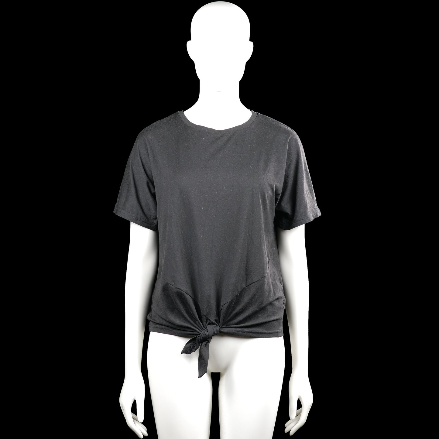 Shein - T-shirt - Charcoal - Size S - Charcoal solid short-sleeve top with a round neckline and plain sleeve cuffs. Straight hem with a front tie detail at the bottom.