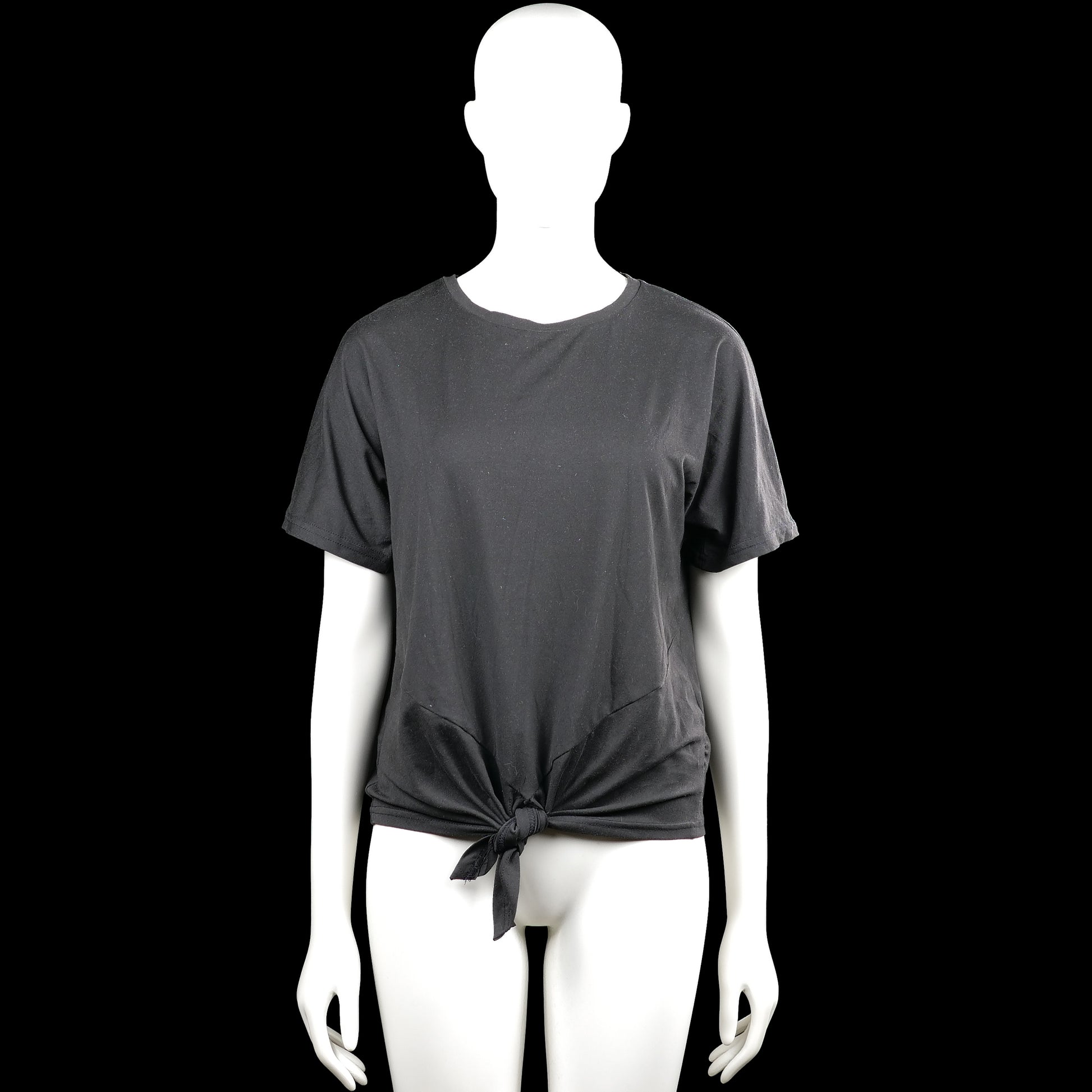 Shein - T-shirt - Charcoal - Size S - Charcoal solid short-sleeve top with a round neckline and plain sleeve cuffs. Straight hem with a front tie detail at the bottom.