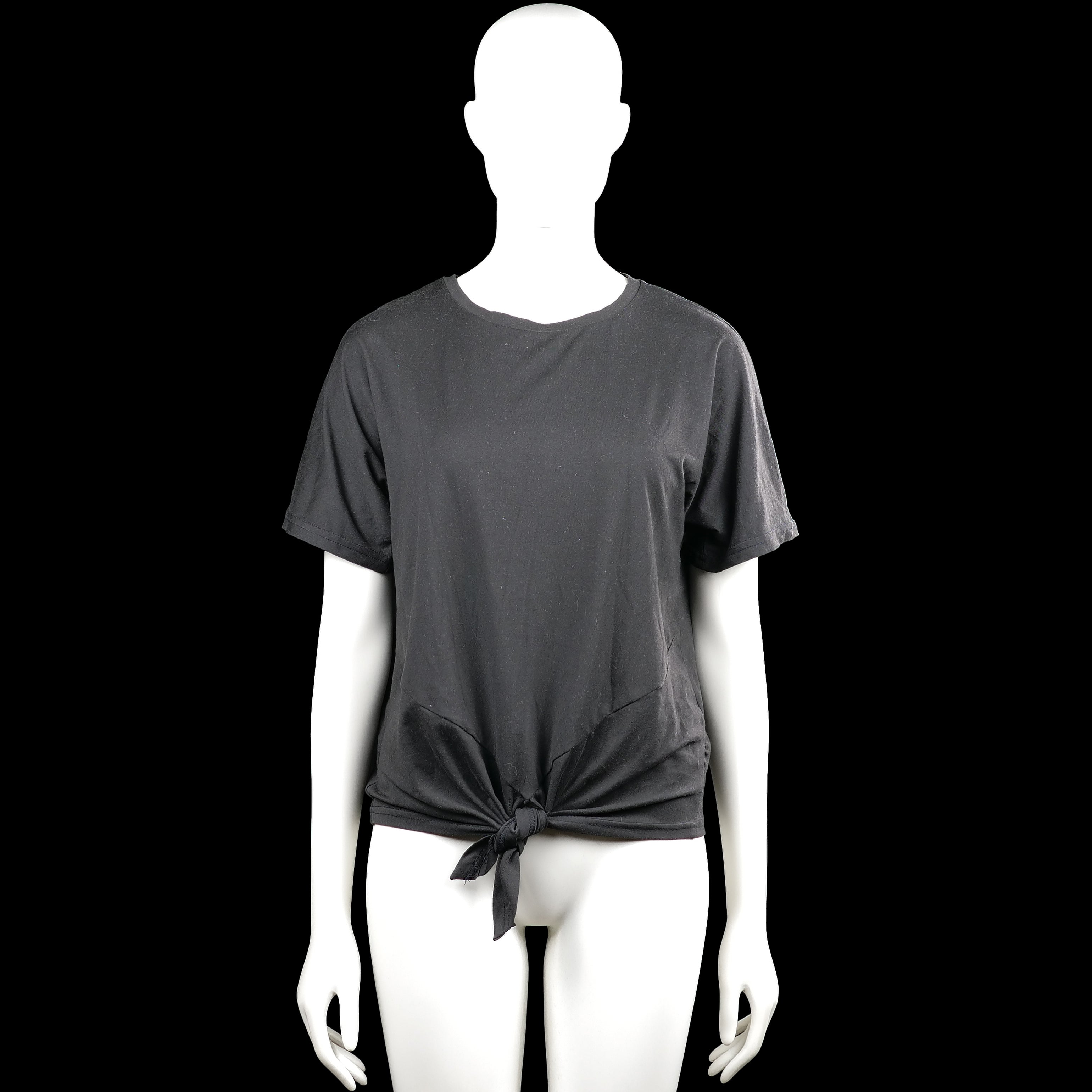 Shein - T-shirt - Charcoal - Size S - Charcoal solid short-sleeve top with a round neckline and plain sleeve cuffs. Straight hem with a front tie detail at the bottom.