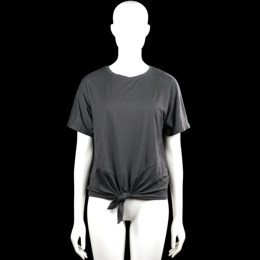 Shein - T-shirt - Charcoal - Size S - Charcoal solid short-sleeve top with a round neckline and plain sleeve cuffs. Straight hem with a front tie detail at the bottom.