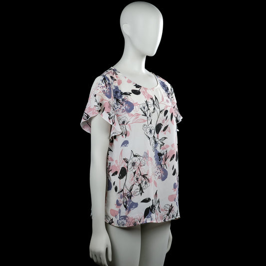 Blouse - White & Pink - Size L