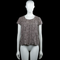 Only - T-shirt - Beige & Black - Size 38 - Beige and black leopard print top with a scoop neckline and short sleeves. Straight hem and a back keyhole opening with a button closure.