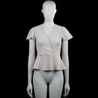 Lindex Holly & Whyte - Blouse - Ivory - Size XS - Ivory solid top with a V-neck and short flutter sleeves. Overlap front detail with a peplum hem and plain sleeve cuffs.