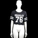 Boohoo - T-shirt - Black & White - Size 34 - Black short-sleeve top with a round neck and a straight hem. Features white text and a large number graphic on the front, plus two white stripes on each sleeve.