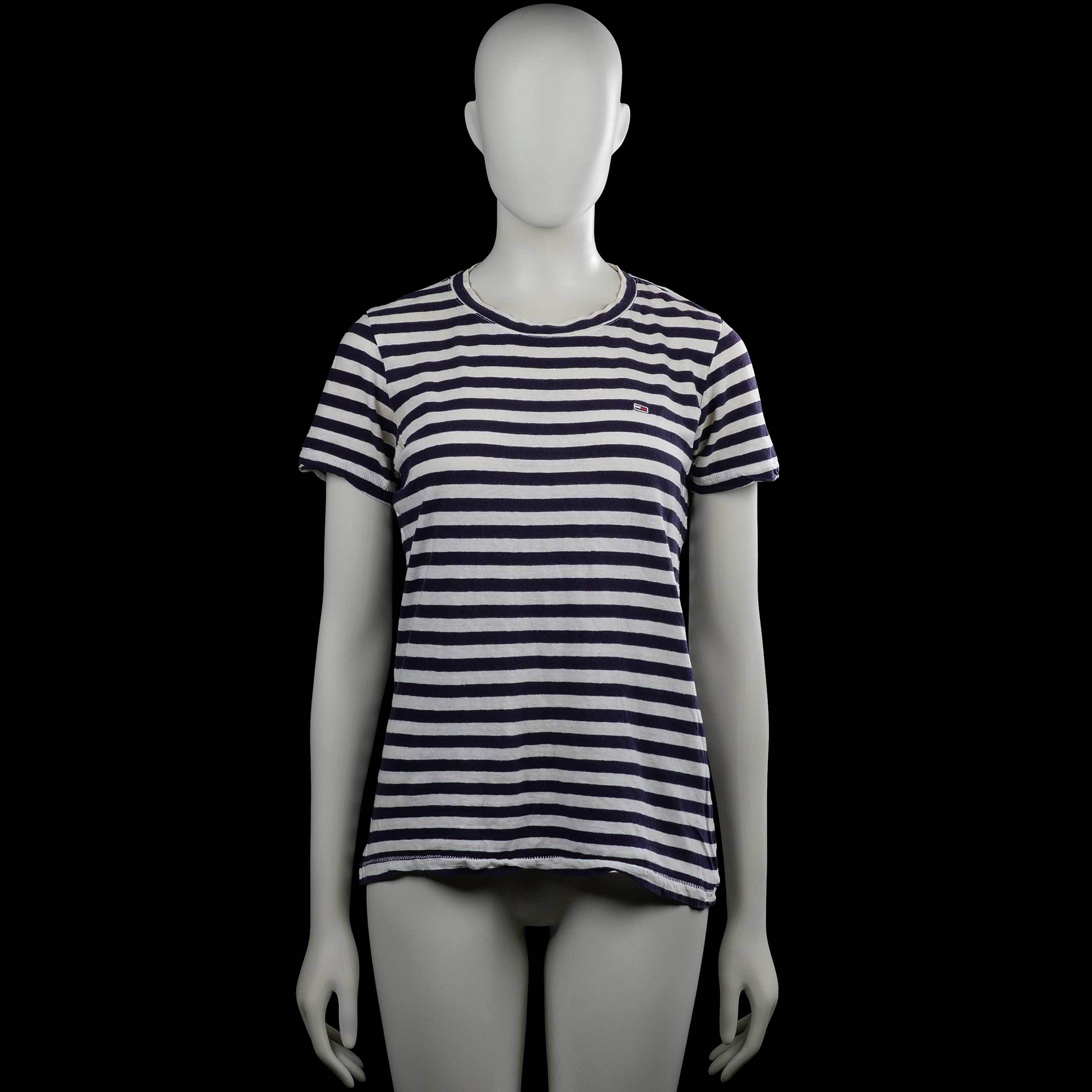 Tommy jeans - T-shirt - White & Navy - Size XS - White and navy horizontally striped top with a round neckline and short sleeves. Features plain sleeve cuffs and a straight hem.