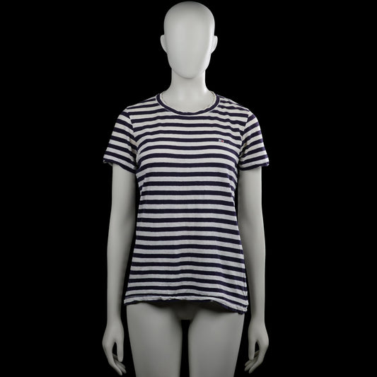 Tommy jeans - T-shirt - White & Navy - Size XS - White and navy horizontally striped top with a round neckline and short sleeves. Features plain sleeve cuffs and a straight hem.
