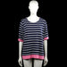 Lindex Holly & Whyte - T-shirt - Navy & Pink - Size XL - Navy and pink striped top with a round neck and short sleeves. Features plain cuffs, a straight hem with a pink band, and a small back keyhole opening.