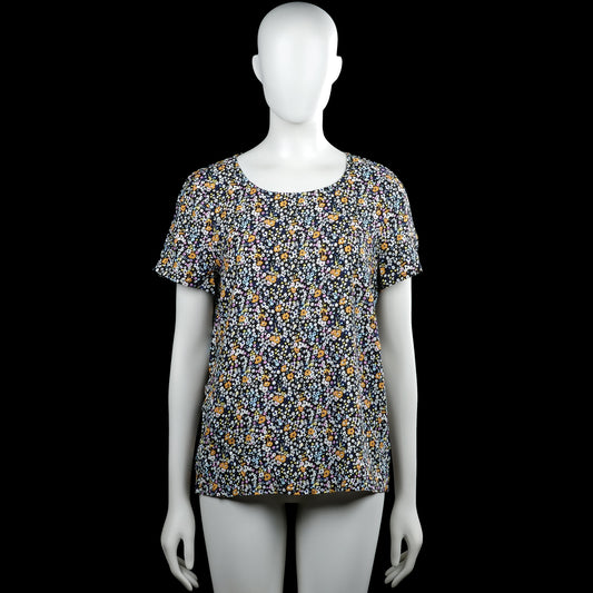 Vero Moda - T-shirt - Multicolored - Size L - Multicolored floral top with a scoop neckline and short sleeves. Straight hem and plain sleeve cuffs.
