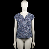 Tom tailor - Blouse - Navy & Light Blue - Size 38 - Navy and light blue paisley top with a V-neck and short sleeves. Curved hem with plain sleeve cuffs.