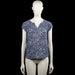 Tom tailor - Blouse - Navy & Light Blue - Size 38 - Navy and light blue paisley top with a V-neck and short sleeves. Curved hem with plain sleeve cuffs.