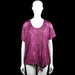 Miss etam - T-shirt - Purple - Size XL - Purple solid top with a scoop neckline and short sleeves. Features plain cuffs and an asymmetrical hem with a tied detail at the front.