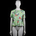 Inditex - Blouse - Sage & Multicolored - Size XS - Sage top with a multicolored floral pattern, round neckline, and short sleeves. Features plain cuffs and a peplum hem.