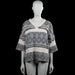 Sweater - Ivory & Black - Size L - Ivory and black patterned top with a V-neck and three-quarter sleeves. Features a straight hem and decorative fringe trim across the upper chest and back.