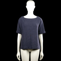Sissy-boy - T-shirt - Navy - Size M - Navy solid top with a boat neckline and short sleeves with plain turned-up cuffs. Features a high-low hem with small side slits.