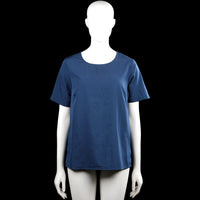 Seaside - T-shirt - Navy - Size 36 - Navy solid top with a round neckline and short sleeves with plain cuffs. Straight hem and a back keyhole opening with a button closure.