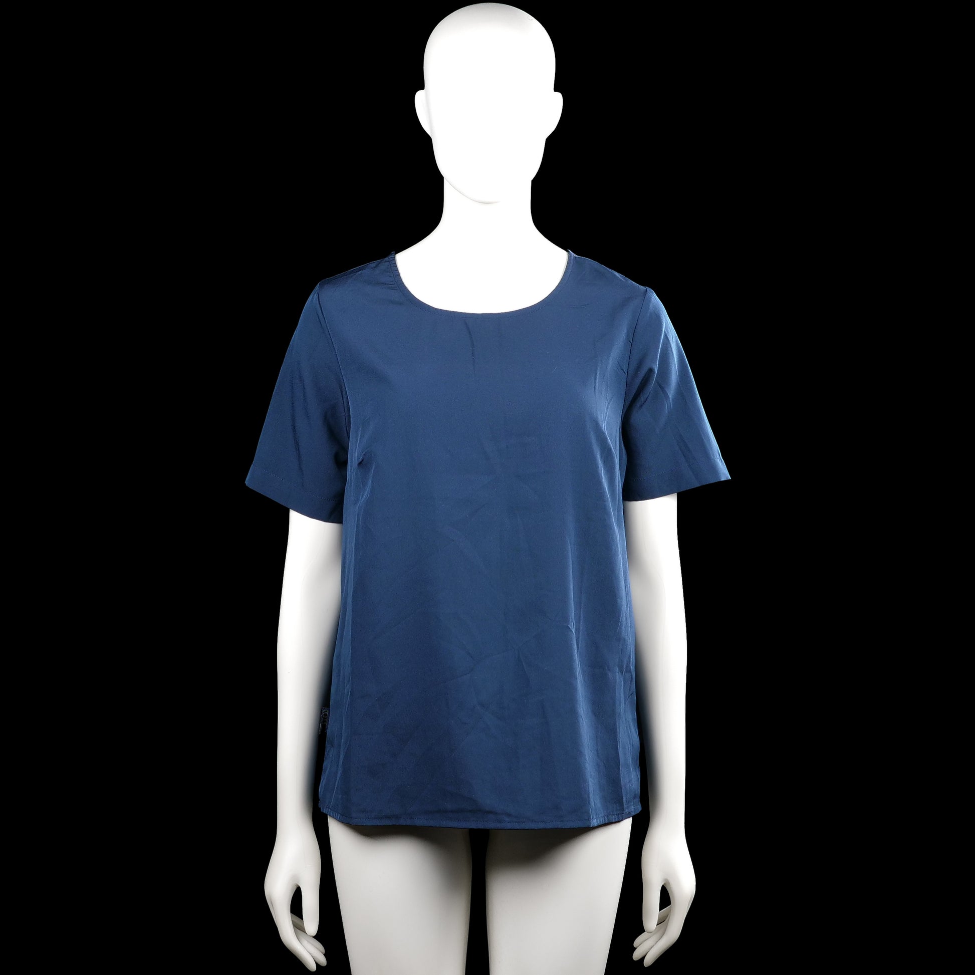 Seaside - T-shirt - Navy - Size 36 - Navy solid top with a round neckline and short sleeves with plain cuffs. Straight hem and a back keyhole opening with a button closure.