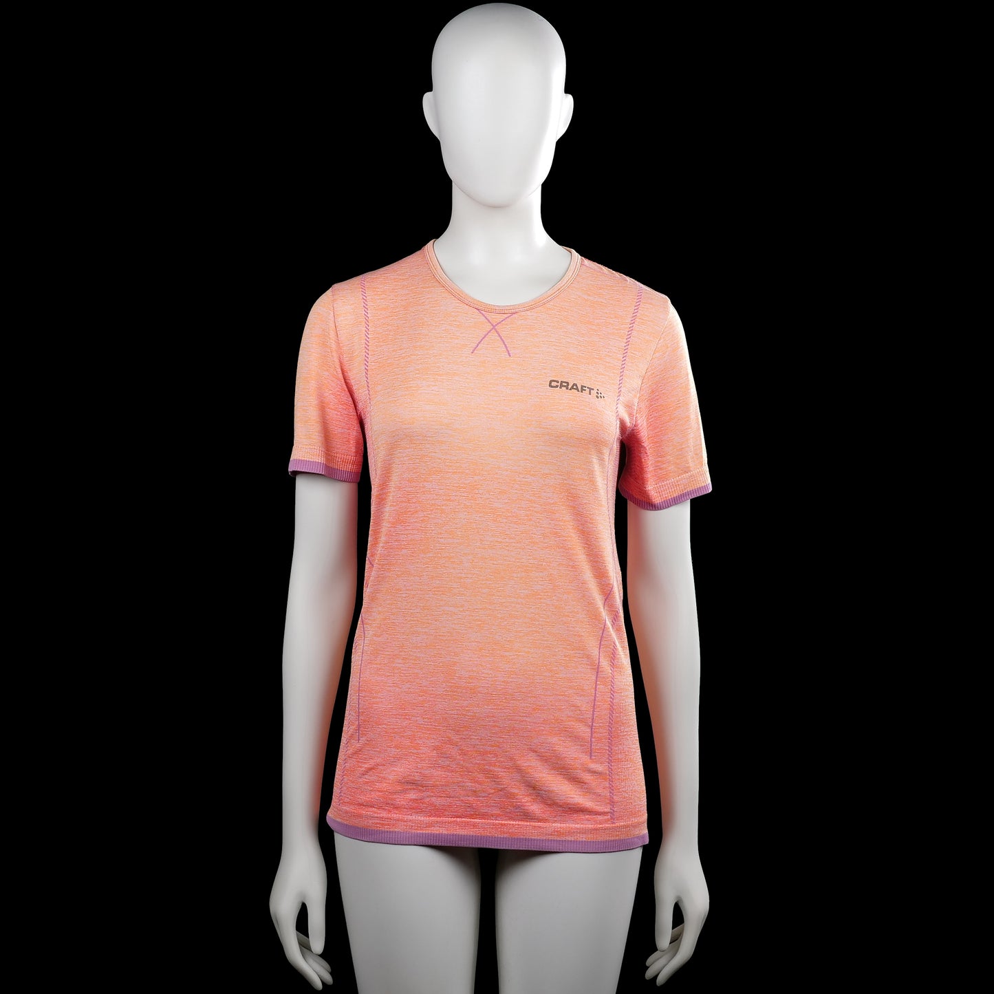 Craft - T-shirt - Orange & Purple - Size M - Orange and purple short-sleeve top with a round neckline and straight hem. Features purple seam detailing and plain cuffs.