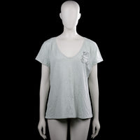 H&M - T-shirt - Light Gray - Size XL - Light gray short-sleeve top with a V-neckline and straight hem. Features black printed text and graphics on the front and back.