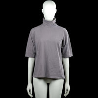 Turtleneck - Gray - Size L - Gray solid top with a turtleneck and short sleeves. Features plain cuffs and a straight hem.