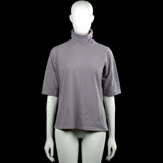 Turtleneck - Gray - Size L - Gray solid top with a turtleneck and short sleeves. Features plain cuffs and a straight hem.