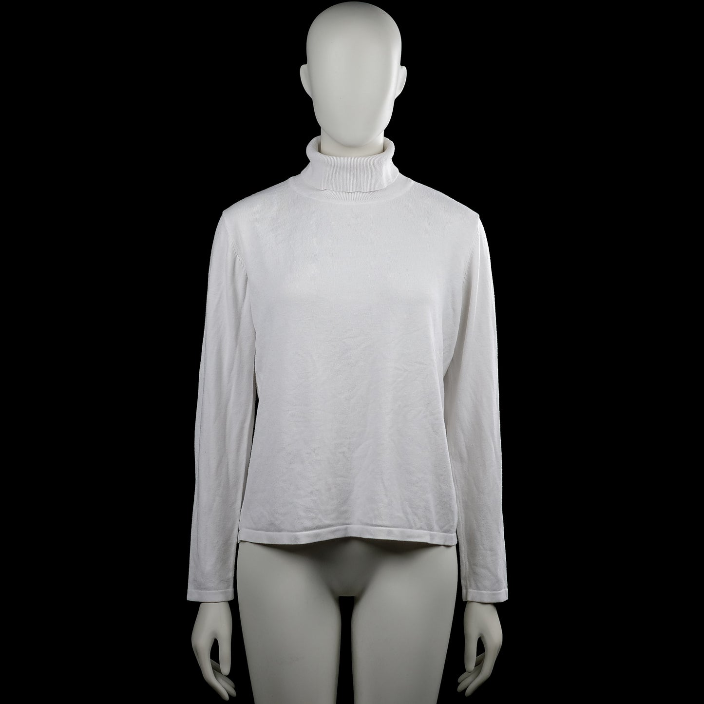 Cappuccini - Turtleneck - White - Size L - White solid top with a turtleneck and long sleeves. Features plain cuffs and a straight hem.