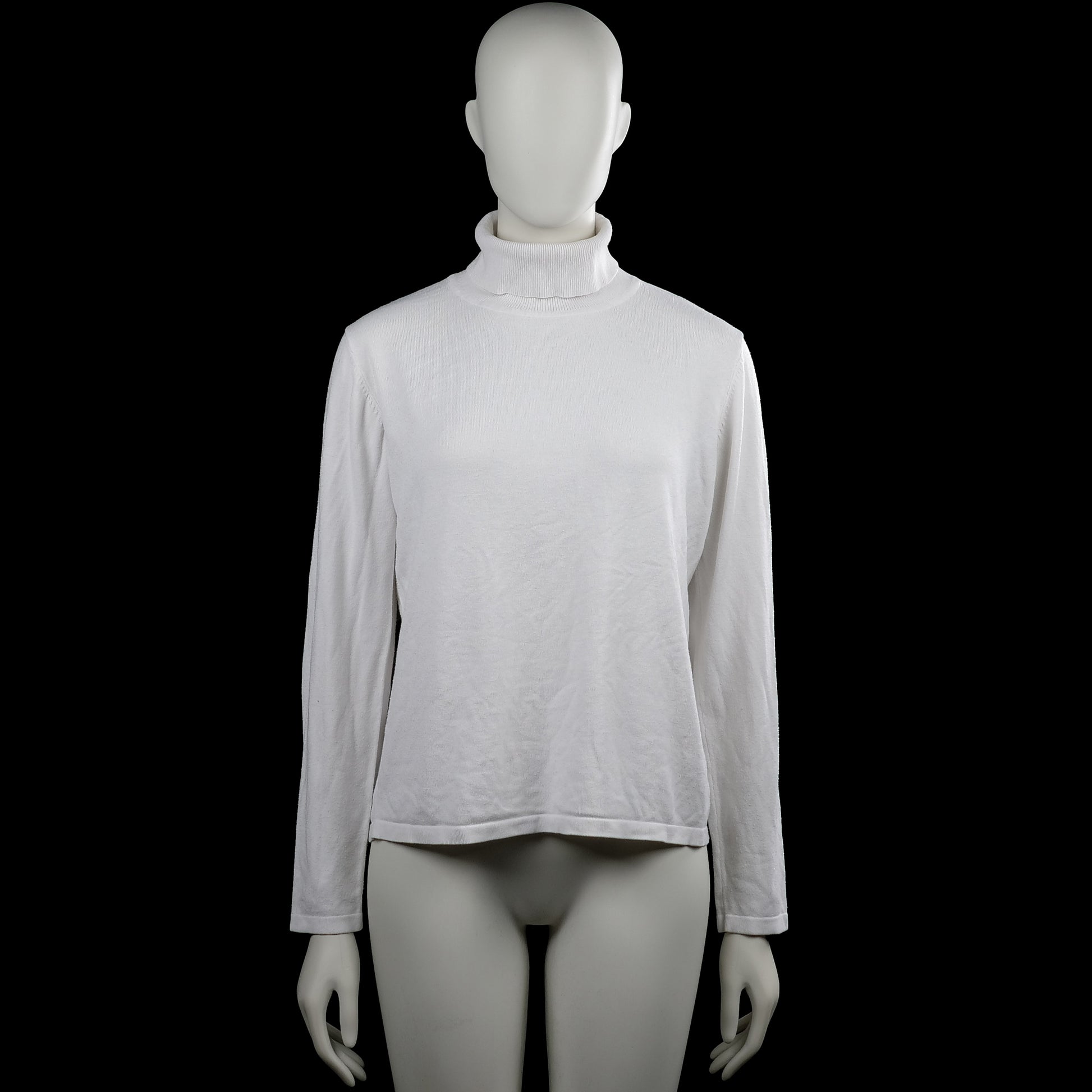 Cappuccini - Turtleneck - White - Size L - White solid top with a turtleneck and long sleeves. Features plain cuffs and a straight hem.