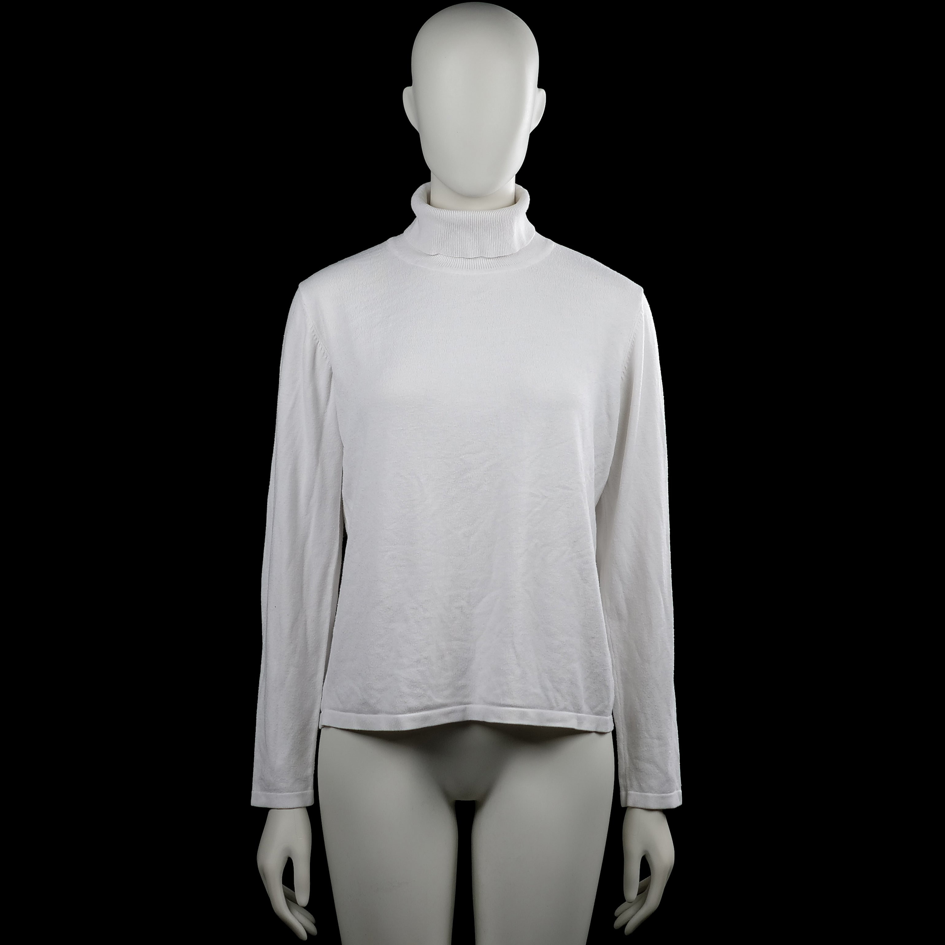 Cappuccini - Turtleneck - White - Size L - White solid top with a turtleneck and long sleeves. Features plain cuffs and a straight hem.