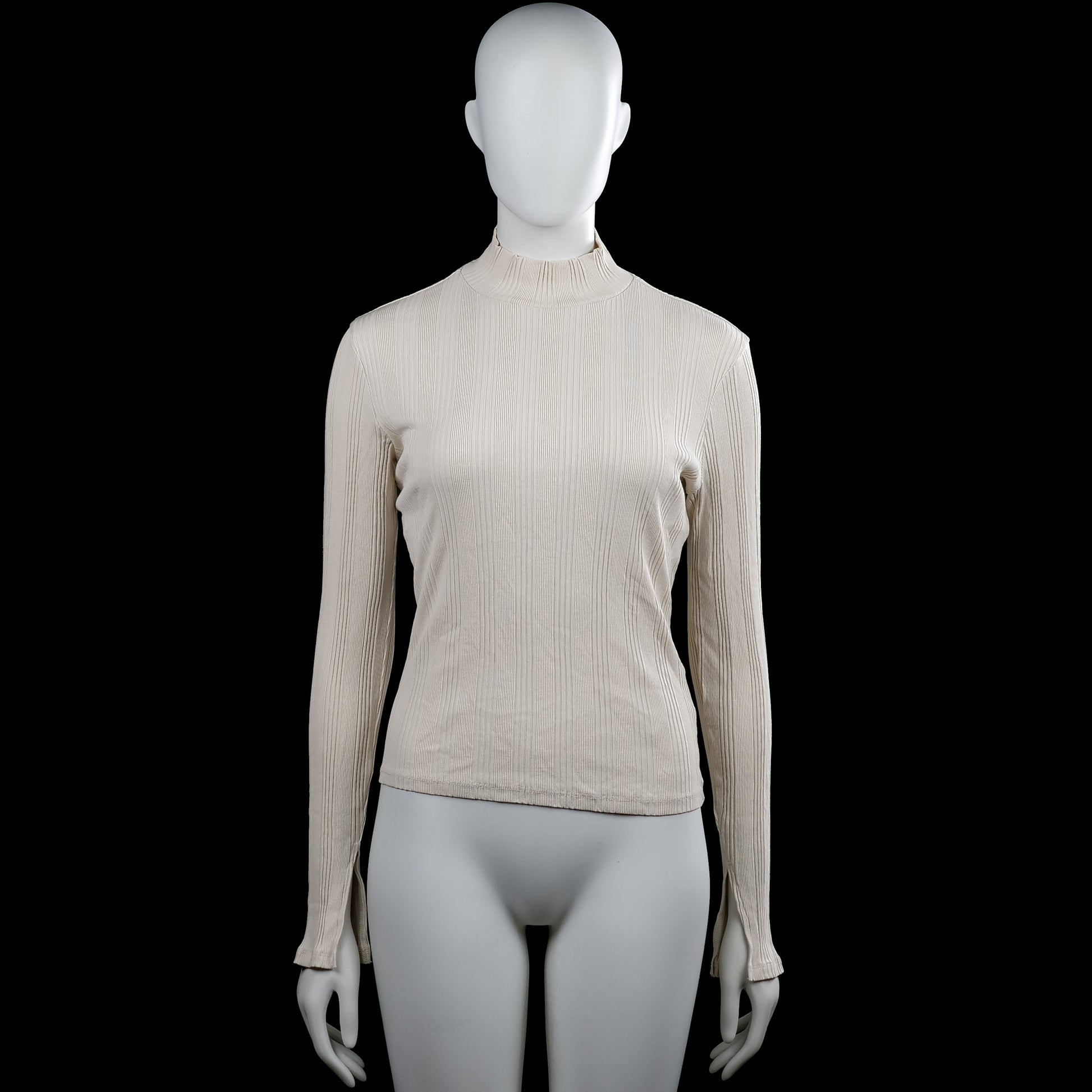 Gina Tricot - Turtleneck - Beige - Size M - Beige ribbed solid top with a mock neck and long sleeves. Straight hem and plain cuffs.