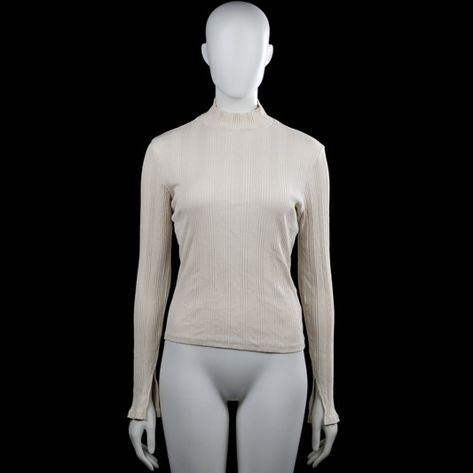 Gina Tricot - Turtleneck - Beige - Size M - Beige ribbed solid top with a mock neck and long sleeves. Straight hem and plain cuffs.