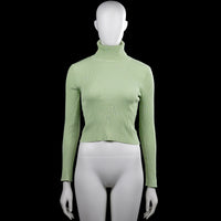 Shein - Turtleneck - Sage - Size S - Sage solid ribbed top with a turtleneck and long sleeves. Straight hem and slit cuffs with small metal button details.