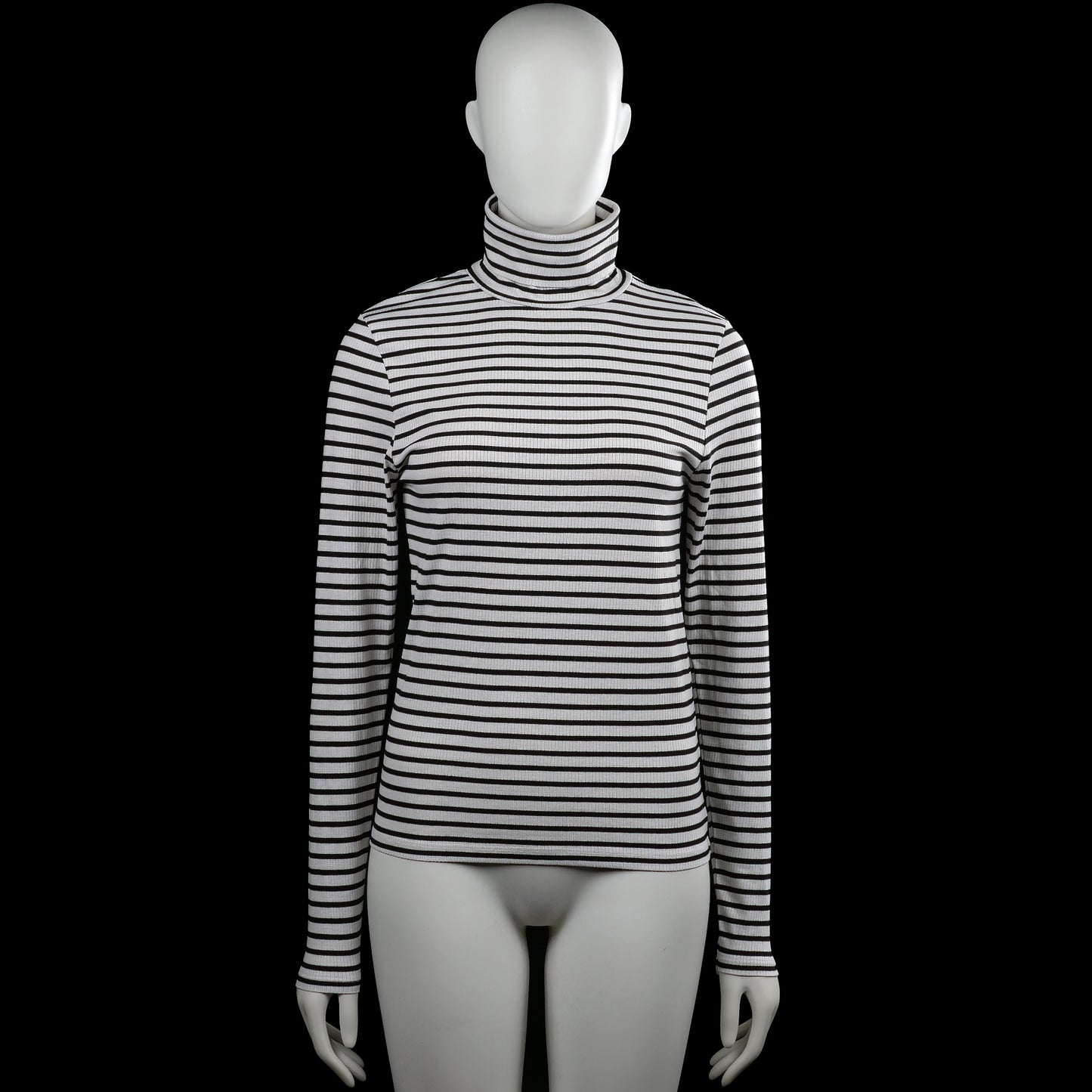 Bristol - Turtleneck - White & Black - Size M - White and black striped top with a turtleneck and long sleeves. Straight hem and plain cuffs.