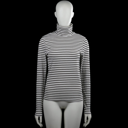 Bristol - Turtleneck - White & Black - Size M - White and black striped top with a turtleneck and long sleeves. Straight hem and plain cuffs.