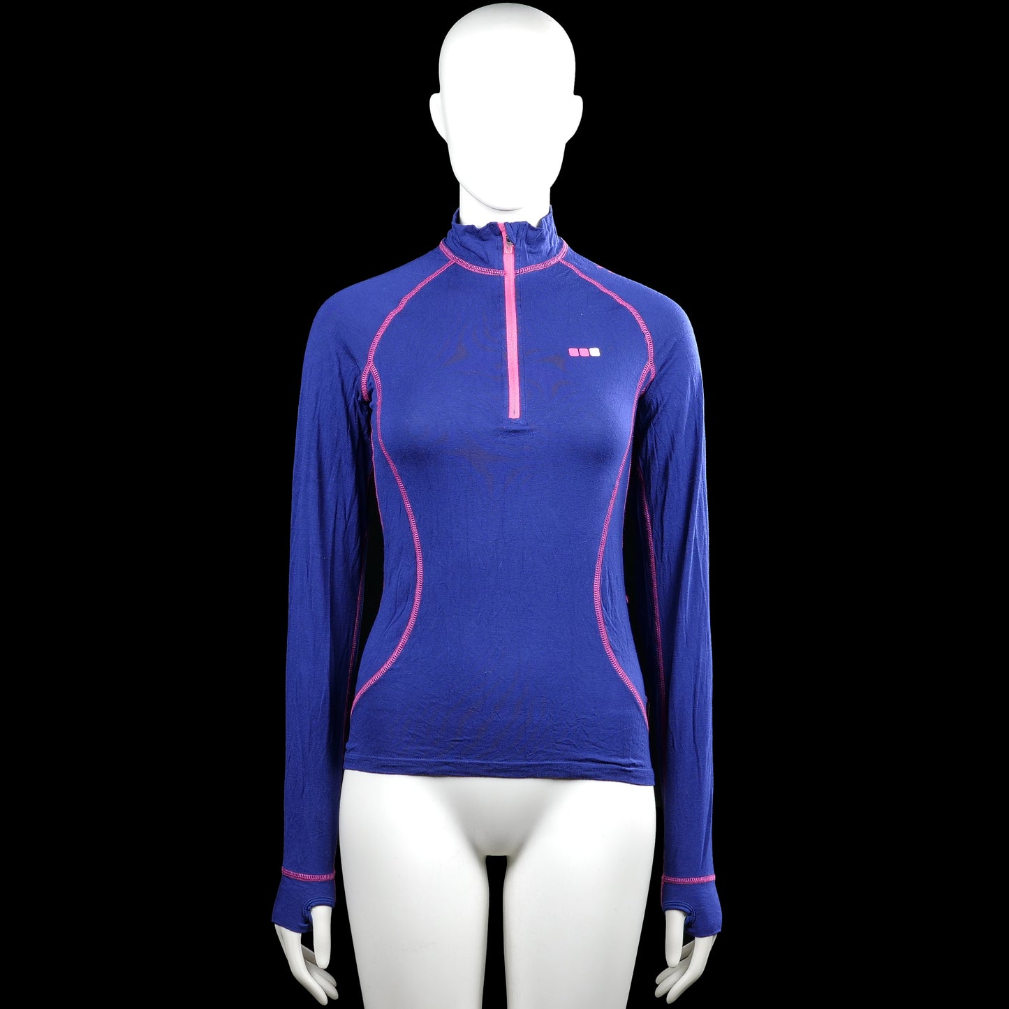 True north - Sports top - Royal Blue & Pink - Size M - Royal blue solid long-sleeve top with a high neck and a short front zip. Pink contrast stitching and straight hem with plain cuffs.