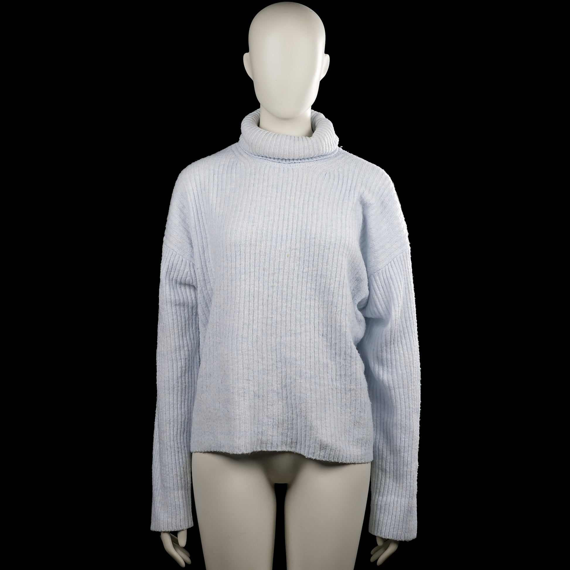 H&M - Turtleneck - Light Blue - Size S - Light blue solid ribbed top with a turtleneck and long sleeves. Straight hem and plain cuffs with no visible closures.