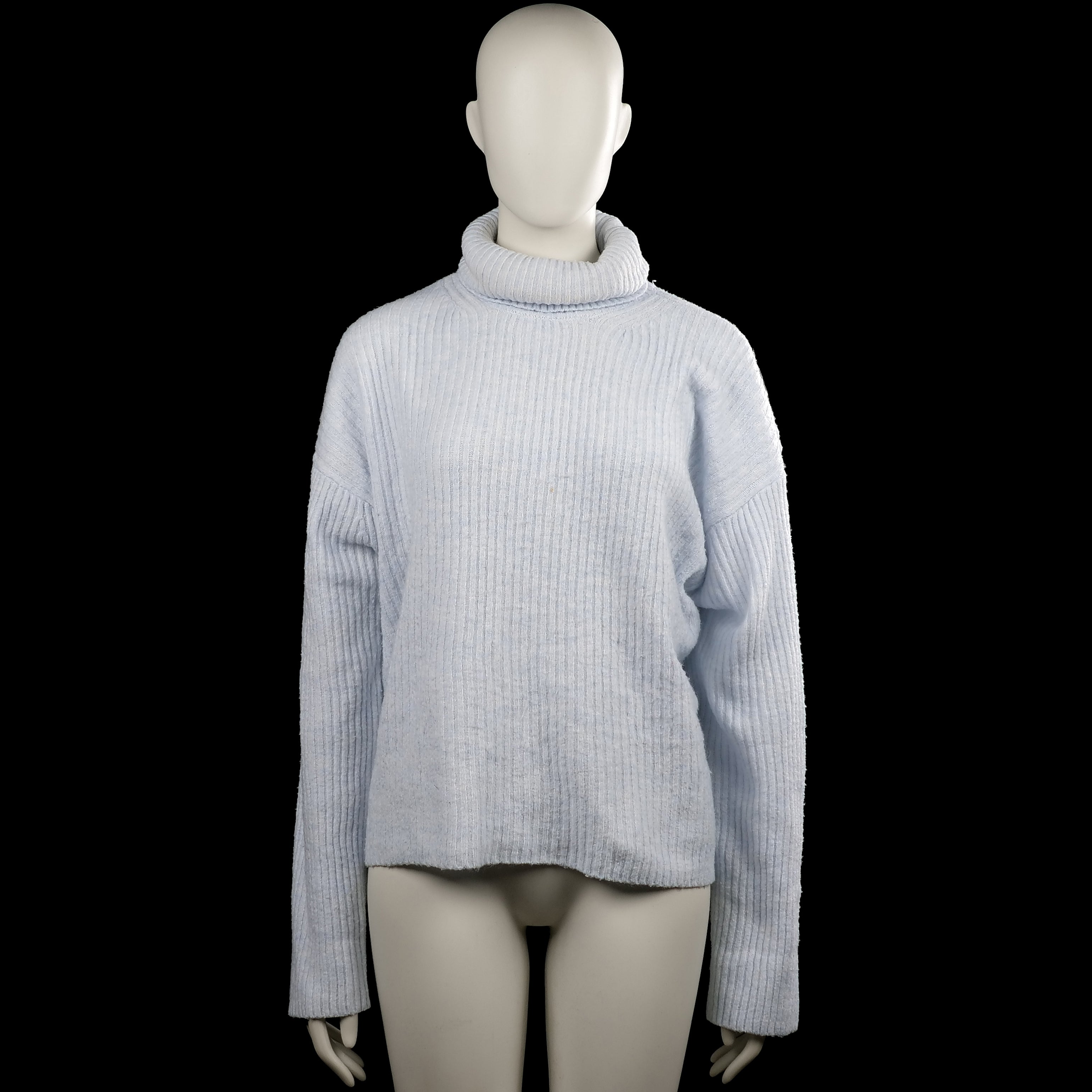 H&M - Turtleneck - Light Blue - Size S - Light blue solid ribbed top with a turtleneck and long sleeves. Straight hem and plain cuffs with no visible closures.