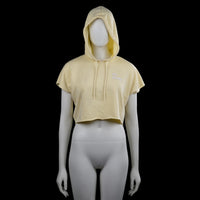 Fb Sister - Hoodie - Ivory - Size XS - Ivory solid hooded top with short sleeves and drawstrings at the hood. Cropped length with a straight hem and small text on the left chest.