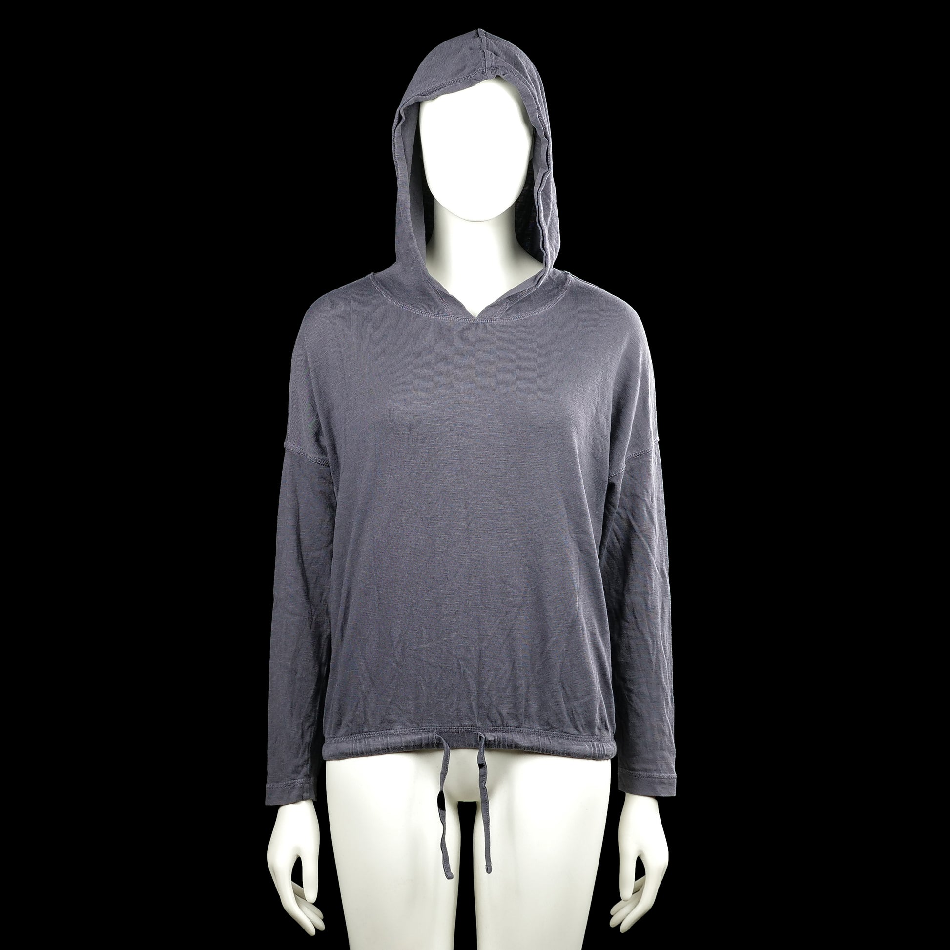 Esprit - Hoodie - Gray - Size S - Gray solid hooded top with long sleeves and a drawstring at the hem. Plain cuffs and a slight V-shaped opening at the front of the neckline.